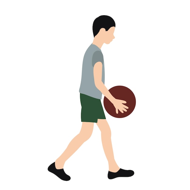 Изолированный мальчик с мячом в плоском стиле