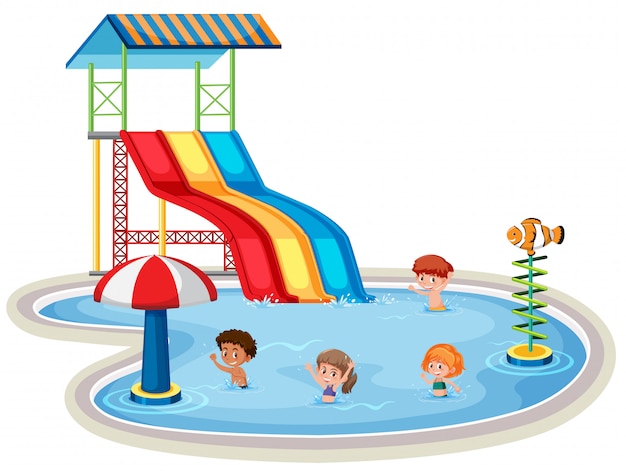 Vector isolated children at water park