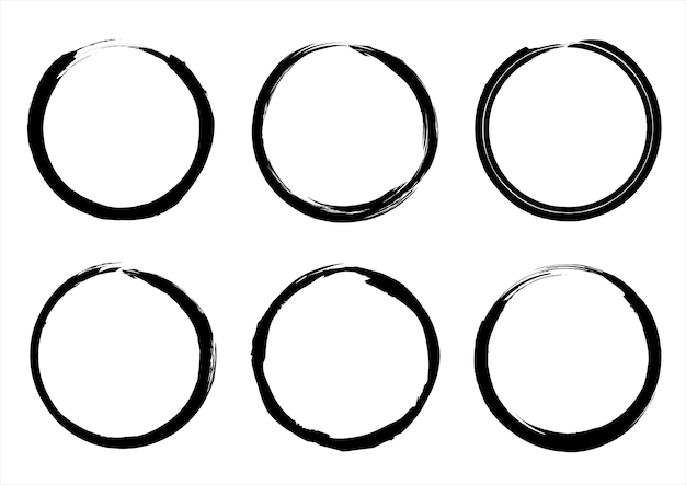 Isolated Circle Grunge Brush Border Frames Collection Set. Premium Vector