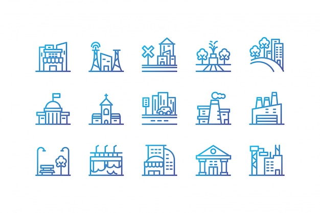 Isolated city buildings icon set vector design