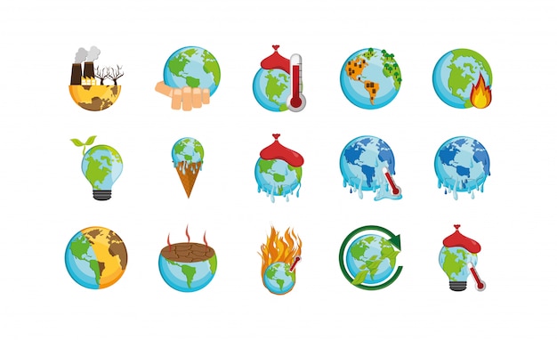 Isolated climate change icon set 