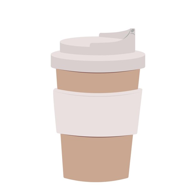 Vector isolated coffee cup paper container take away in cartoon style with empty sticker mock up