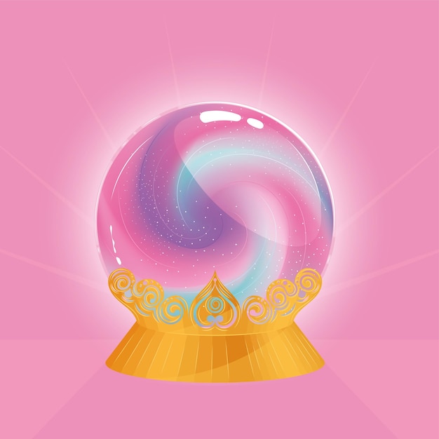 isolated colored empty crystal ball with glow effects vector illustration
