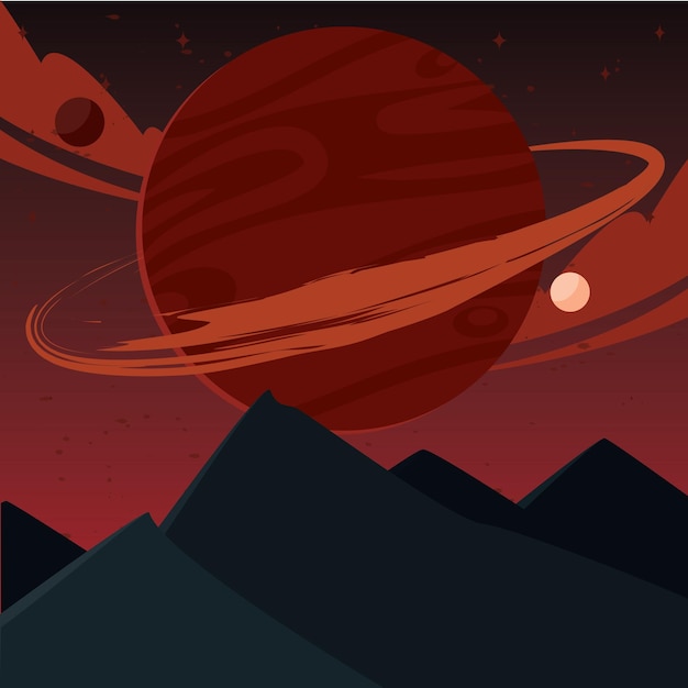 Isolated colored futuristic scifi landscape with planet on background vector illustration