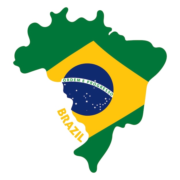 ブラジルの国旗のベクトルイラスト付きの単独のカラー地図