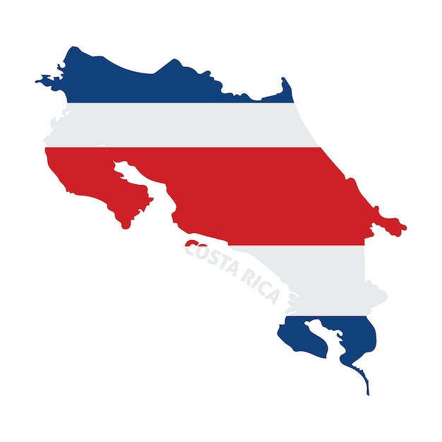 Изолированная цветная карта Коста-Рики с ее флагом Векторная иллюстрация