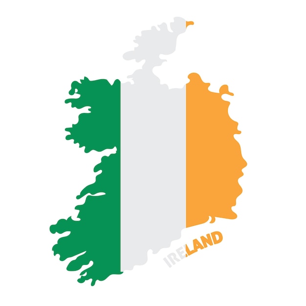 アイルランドの国旗のベクトルイラスト付きの単独のカラー地図