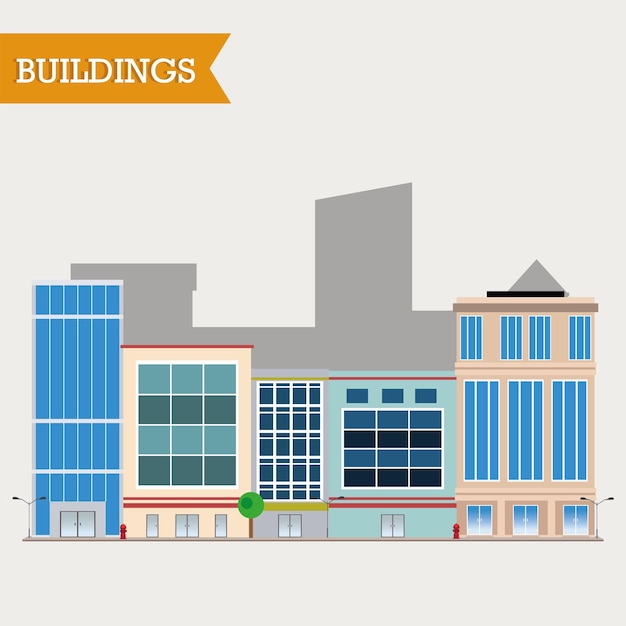 Isolated colored street city view with different buildings vector