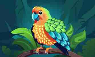 Вектор Одинокий красочный попугай в зеленом лесу