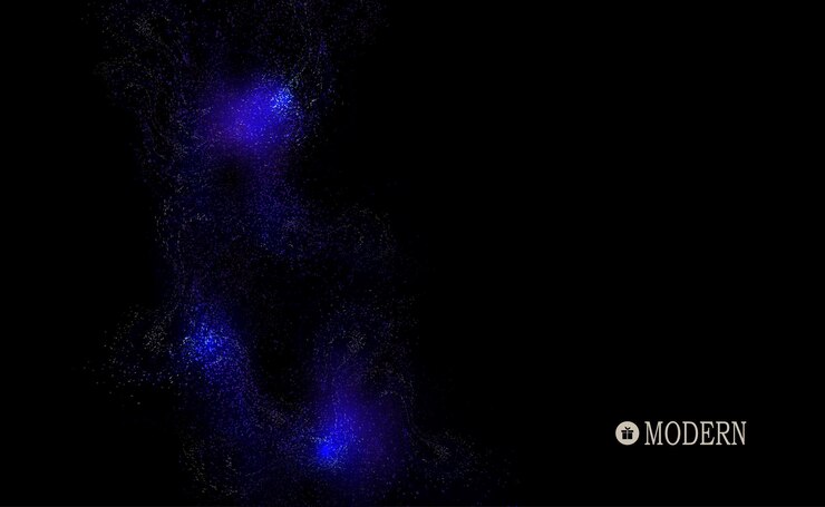Vector isolated composition of blue color wavy glitter on black background