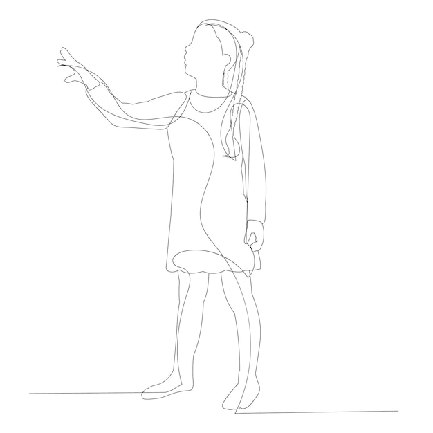 Isolated continuous line drawing of a little girl sketch