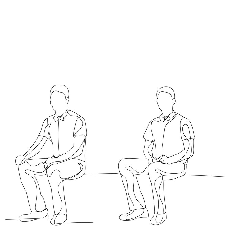 Vector isolated continuous line drawing man guy sits