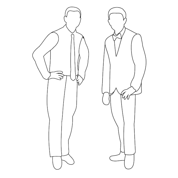 Isolated contour sketch men stand businessmen