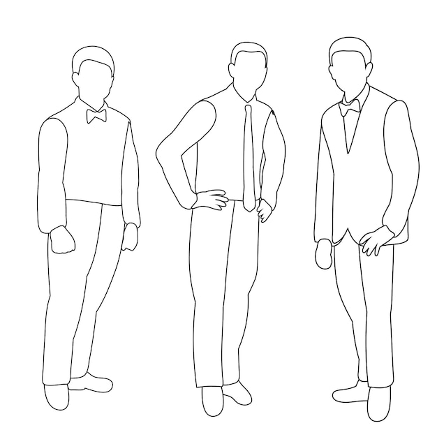 Vector isolated contour sketch men stand businessmen