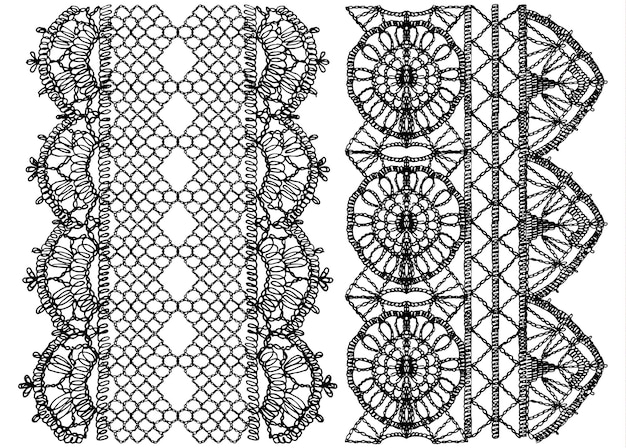 ベクトル 透かし彫りパターンの孤立したかぎ針編みのレースボーダー孤立したニットレースボーダーのセット