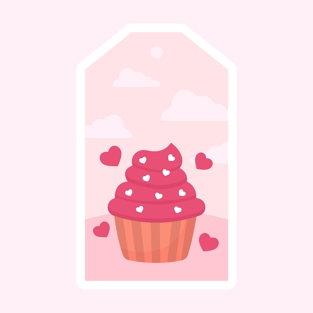 ピンクの雲のペンタゴンの背景に対してハートのカップケーキを分離