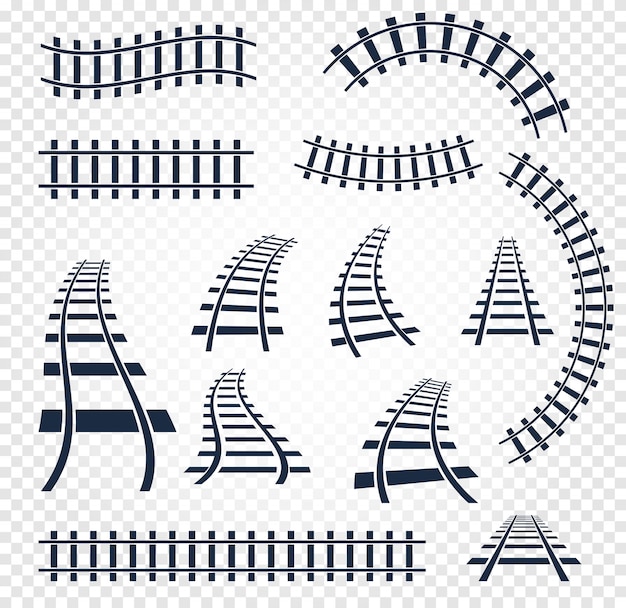 Vector isolated curvy and straight rails set on white