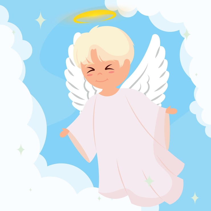 Isolated cute angel cartoon character on clouds Vector