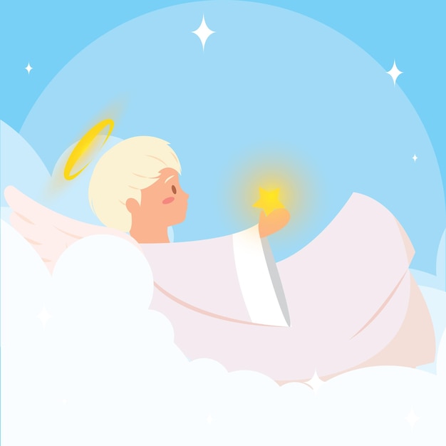 Isolated cute angel cartoon character on clouds Vector