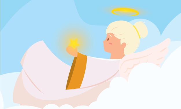 Vector isolated cute angel cartoon character on clouds vector