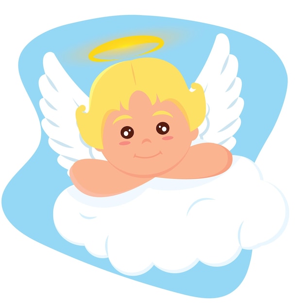 구름 벡터에 고립 된 귀여운 천사 만화 캐릭터