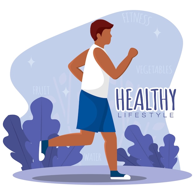 Isolated cute boy healthy abstract character running Healthy lifestyle Vector