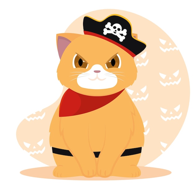 ベクトル 海賊の衣装を着た孤立したかわいい猫のキャラクターベクトルイラスト