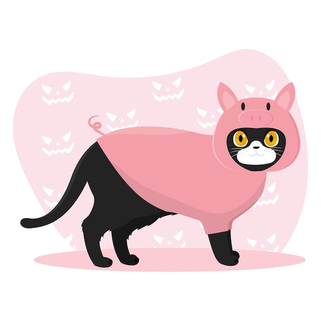 Isolated cute cat with a pig costume Vector illustration