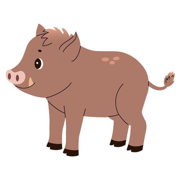 Isolated cute funny boar in flat cartoon style on white background