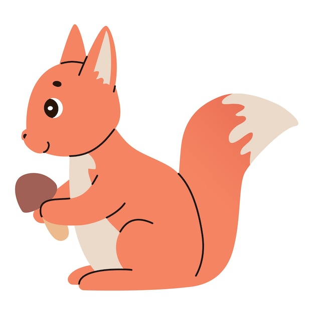 Isolated cute funny squirrel in flat style on white background Woodland life Forest animal