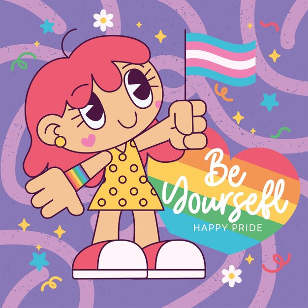 Vector isolated cute girl chibi character holding a flag proud month vector