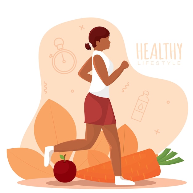 Isolated cute girl healthy abstract character running Healthy lifestyle Vector