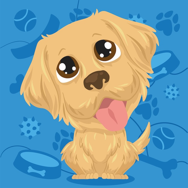 Isolated cute golden retriever dog character on a pet toys background Vector