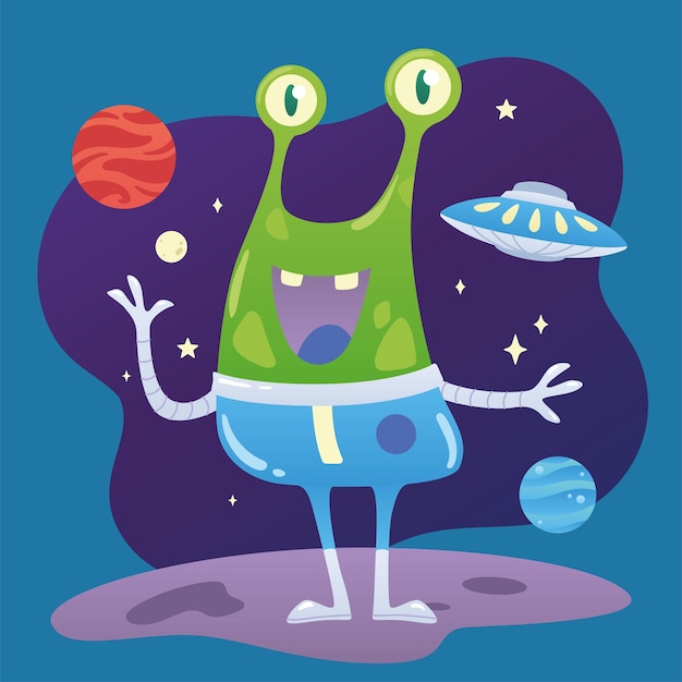 Isolated cute green alien character with astronaut uniform Vector