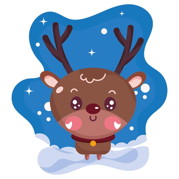 Isolated cute reindeer animal cartoon character on winter background Vector