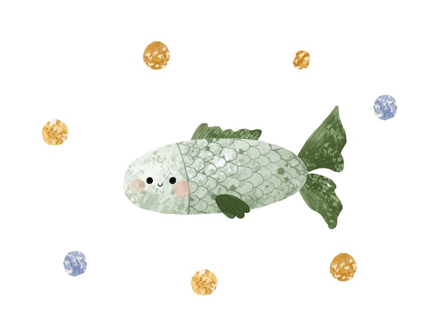 Isolated cute sea fish Set of freshwater aquarium cartoon fish for print children development Ca