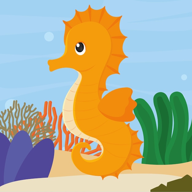 孤立したかわいいタツノオトシゴ海の動物キャラクター ベクトル図