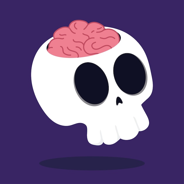 Isolated cute skull with brain Vector illustration