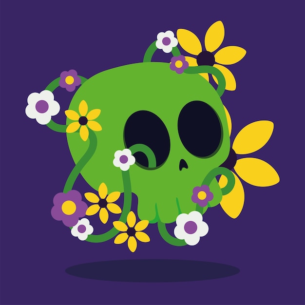 Isolated cute skull with flowers Vector illustration