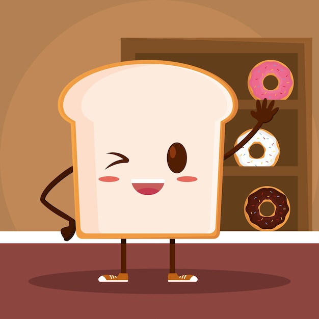 Isolated cute slice of bread bakery product character Vector illustration