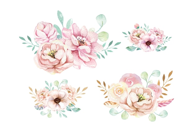 isolated cute watercolor bouquet clipart nursery unicorns illustration princess urainbow poster trendy pink cartoon pony horse