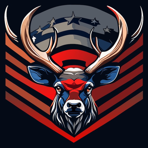 Isolated Deer Head in USA Flag Colors