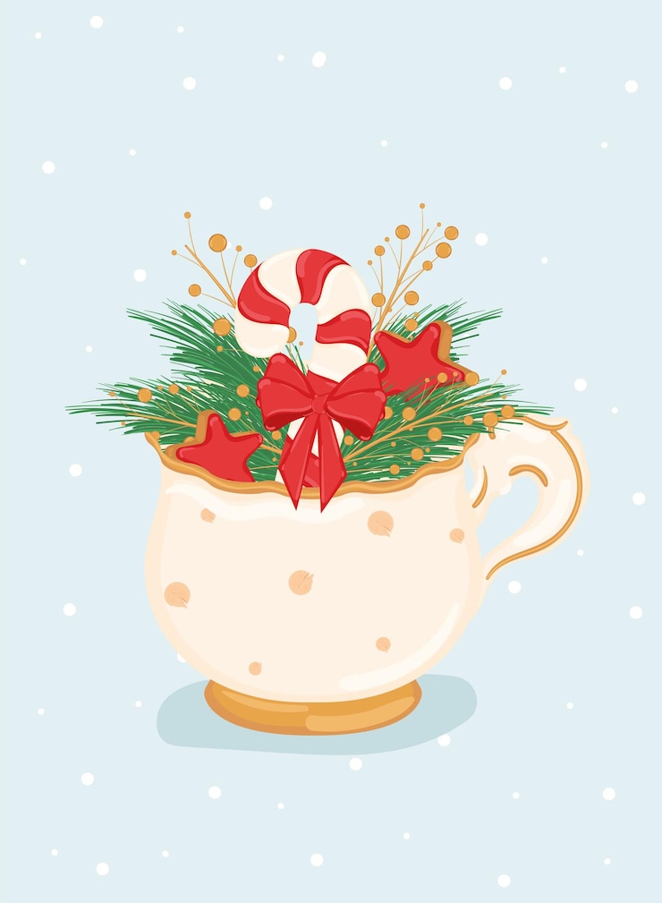 Vector isolated detailed christmas tea cup with candy cane vector