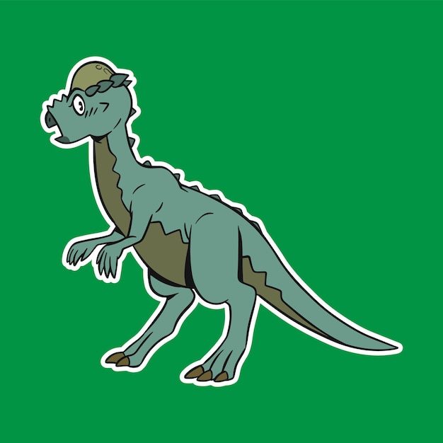 Isolato dinosauro in piedi illustrazione di cartone animato con sfondo verde