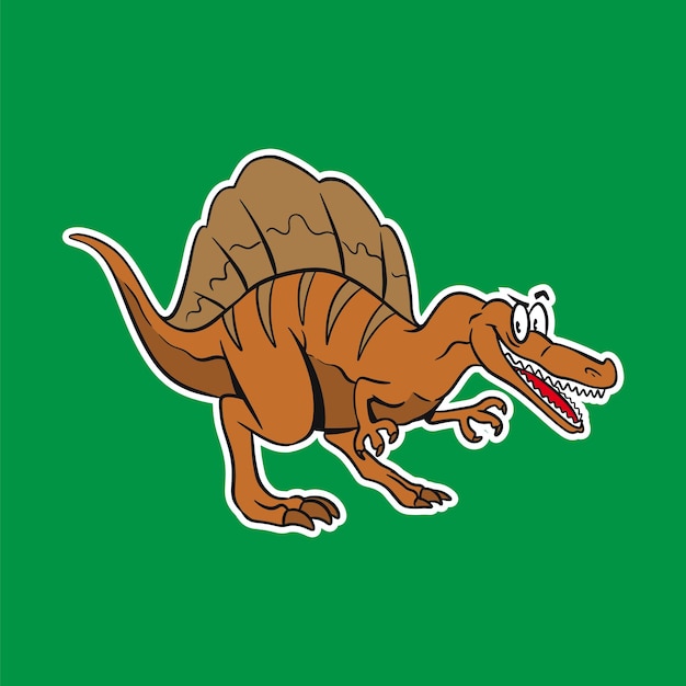 Vettore isolato dinosauro in piedi illustrazione di cartone animato con sfondo verde