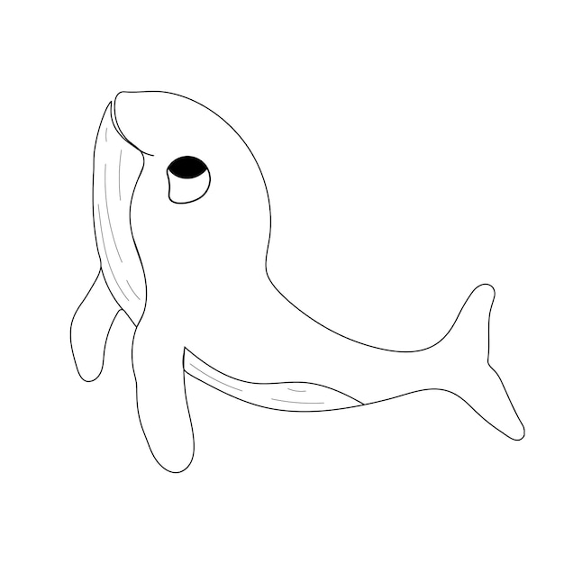 Изолированный рисунок Кит черно-белый Контур векторной иллюстрации Икона морских животных Житель океана