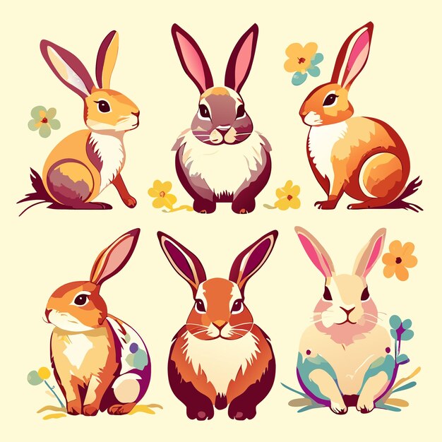 Isolated Easter Bunny Vector Collection