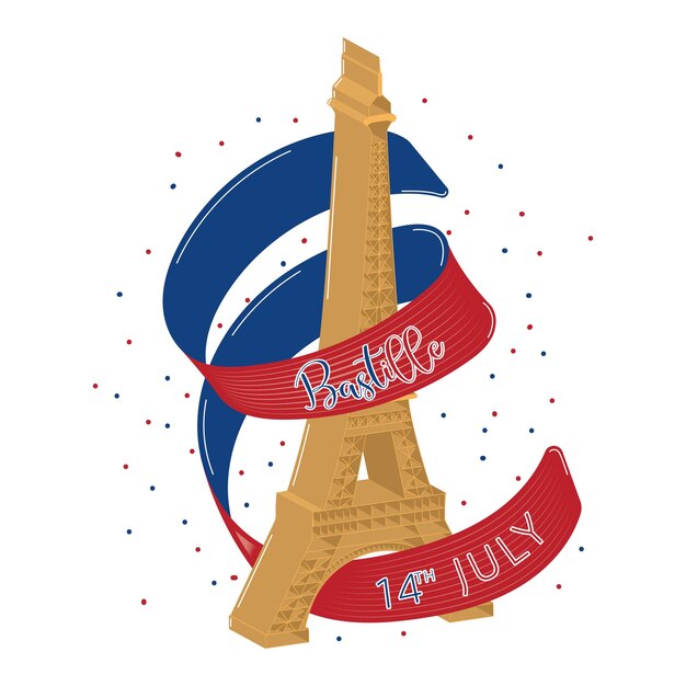 Vector isolated eiffel tower building landmark with a ribbon bastille day vector