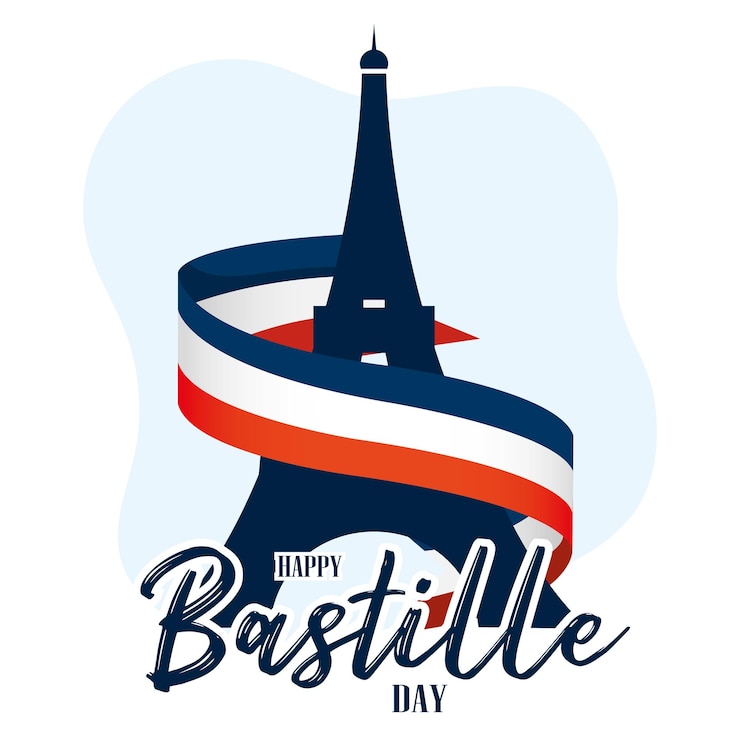 Vector isolated eiffel tower landmark silhouette with french flag bastille day vector illustration