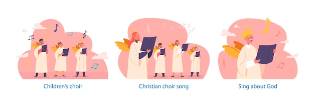 Isolated Elements With Children Characters Dressed In Angel Dress Singing In A Choir Create A Beautiful Atmosphere